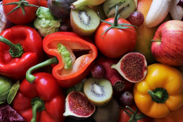 Display of fruits and vegetables