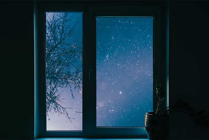 Sky view at night from window